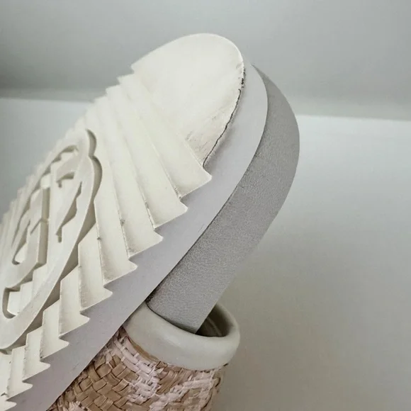 Gucci Rafia Chevron Beige and Pink Logo Women's Sandals Slides - Picture 7 of 9